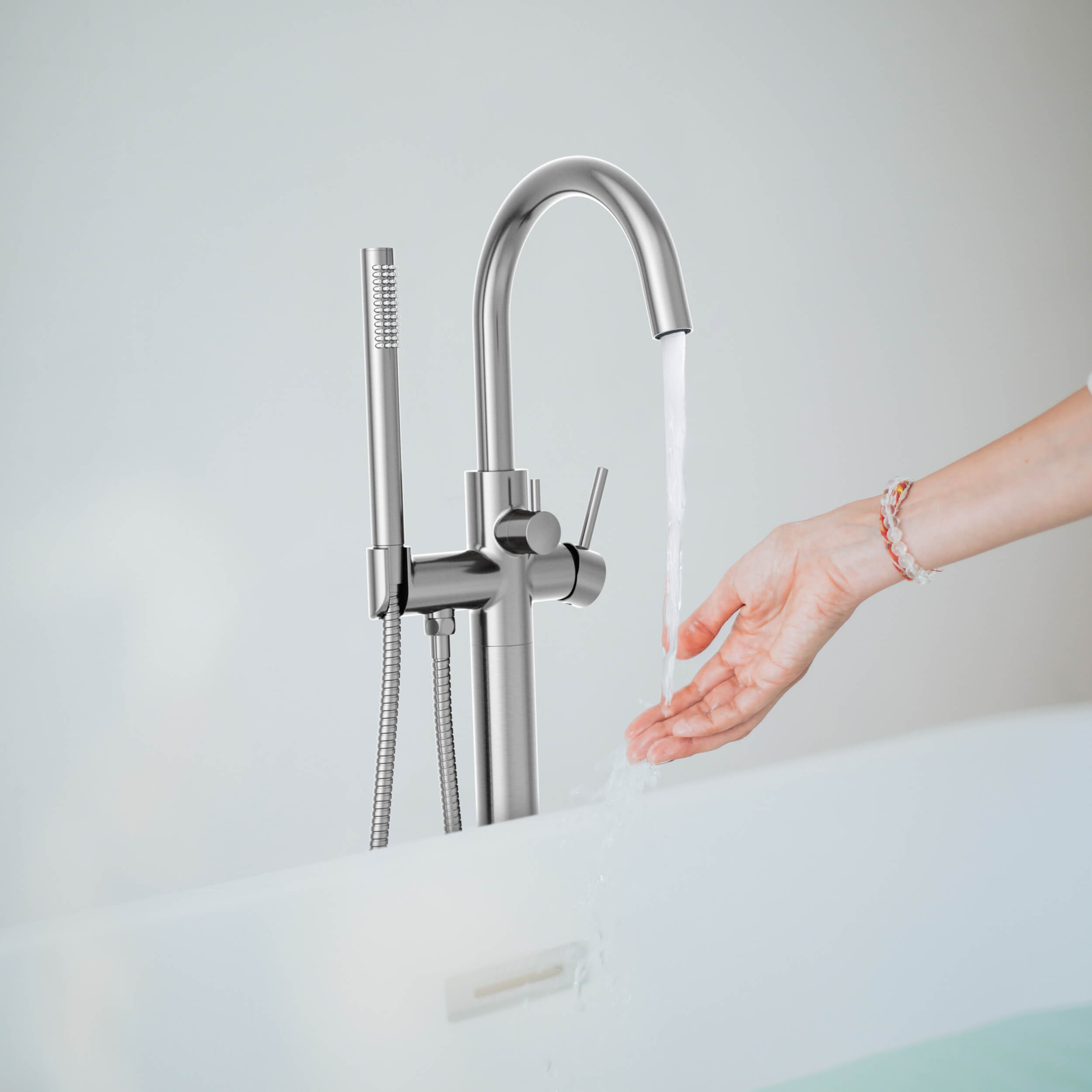 Circular Floor Mount Tub Filler With Hand Shower KTF301