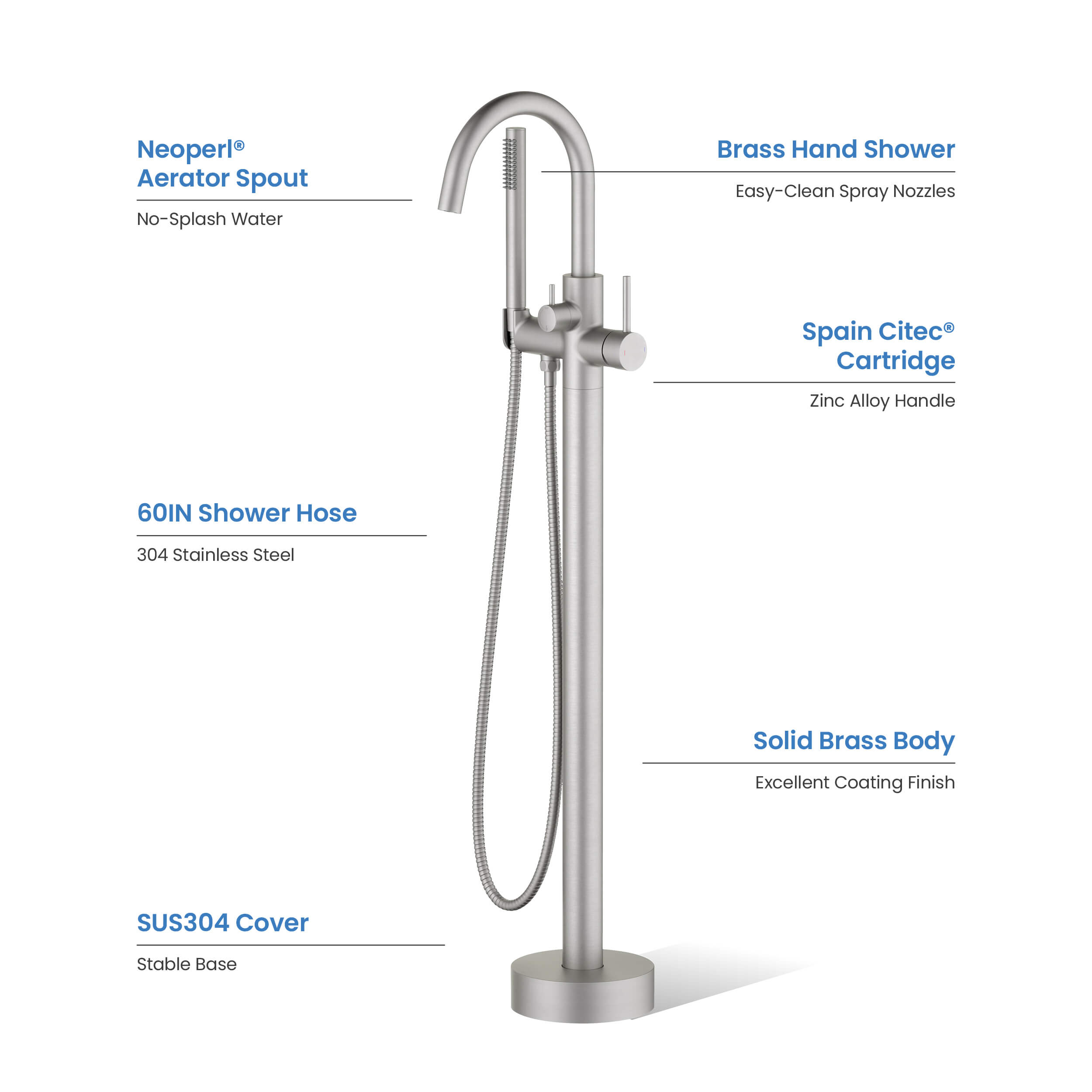 Circular Floor Mount Tub Filler With Hand Shower KTF301