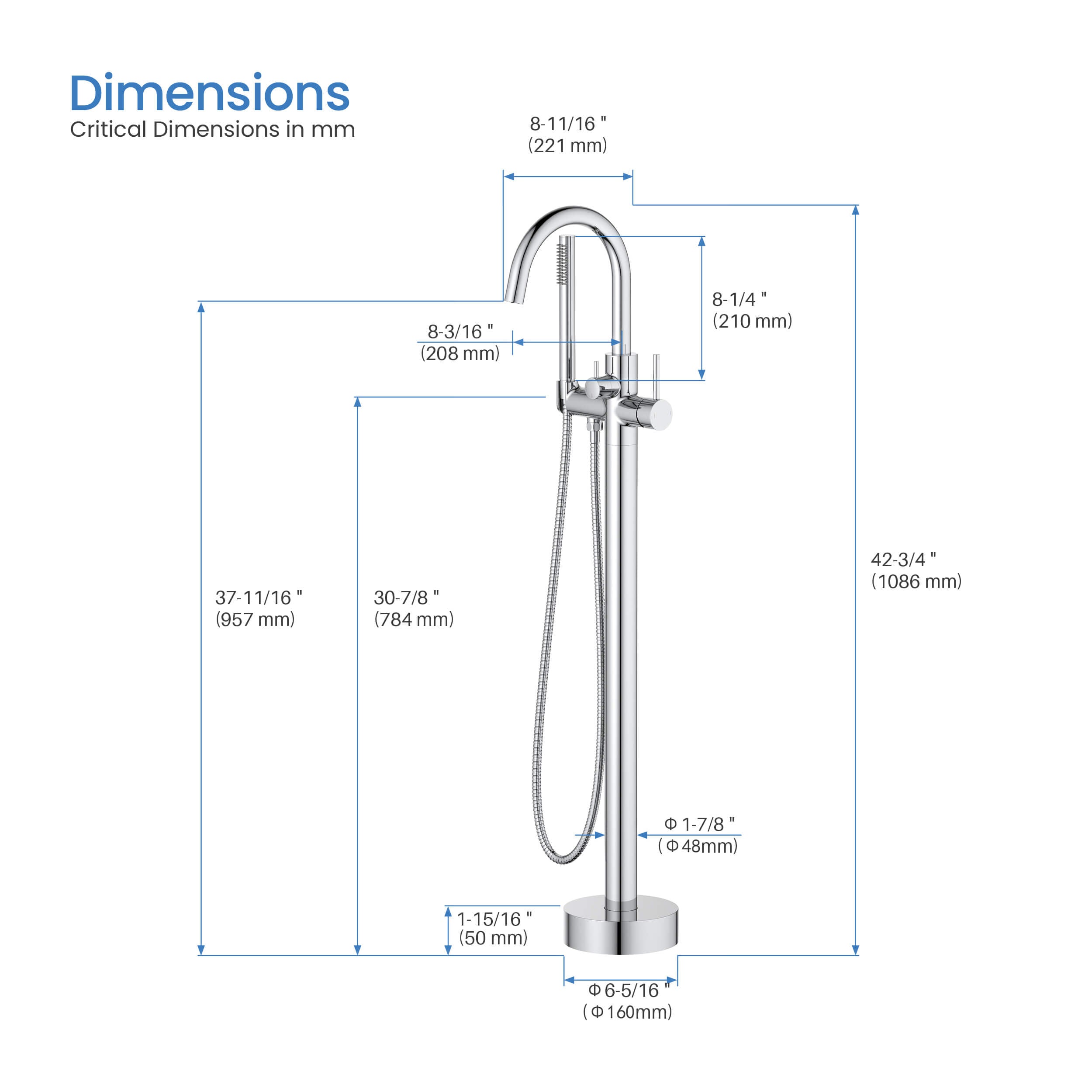 Circular Floor Mount Tub Filler With Hand Shower KTF301