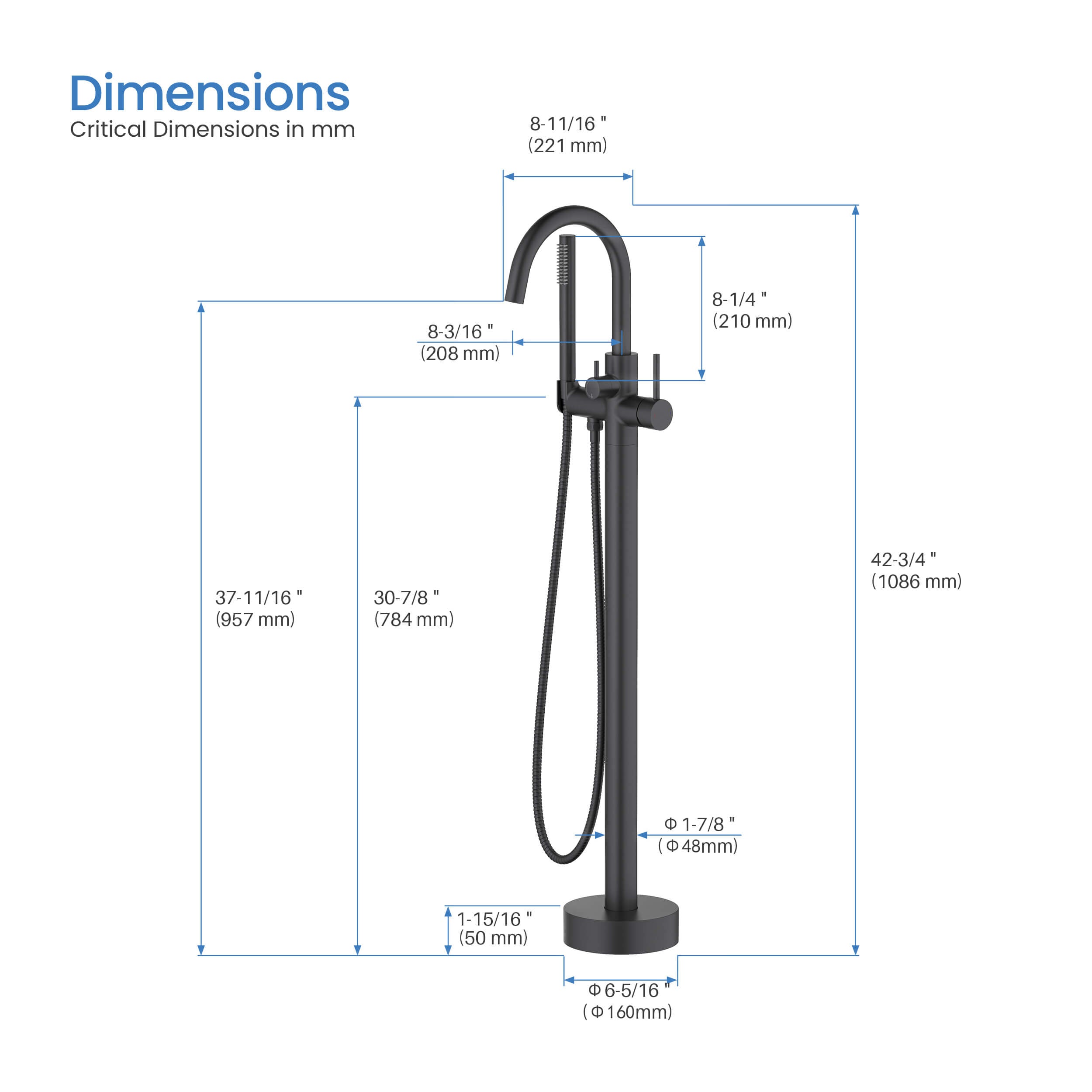 Circular Floor Mount Tub Filler With Hand Shower KTF301