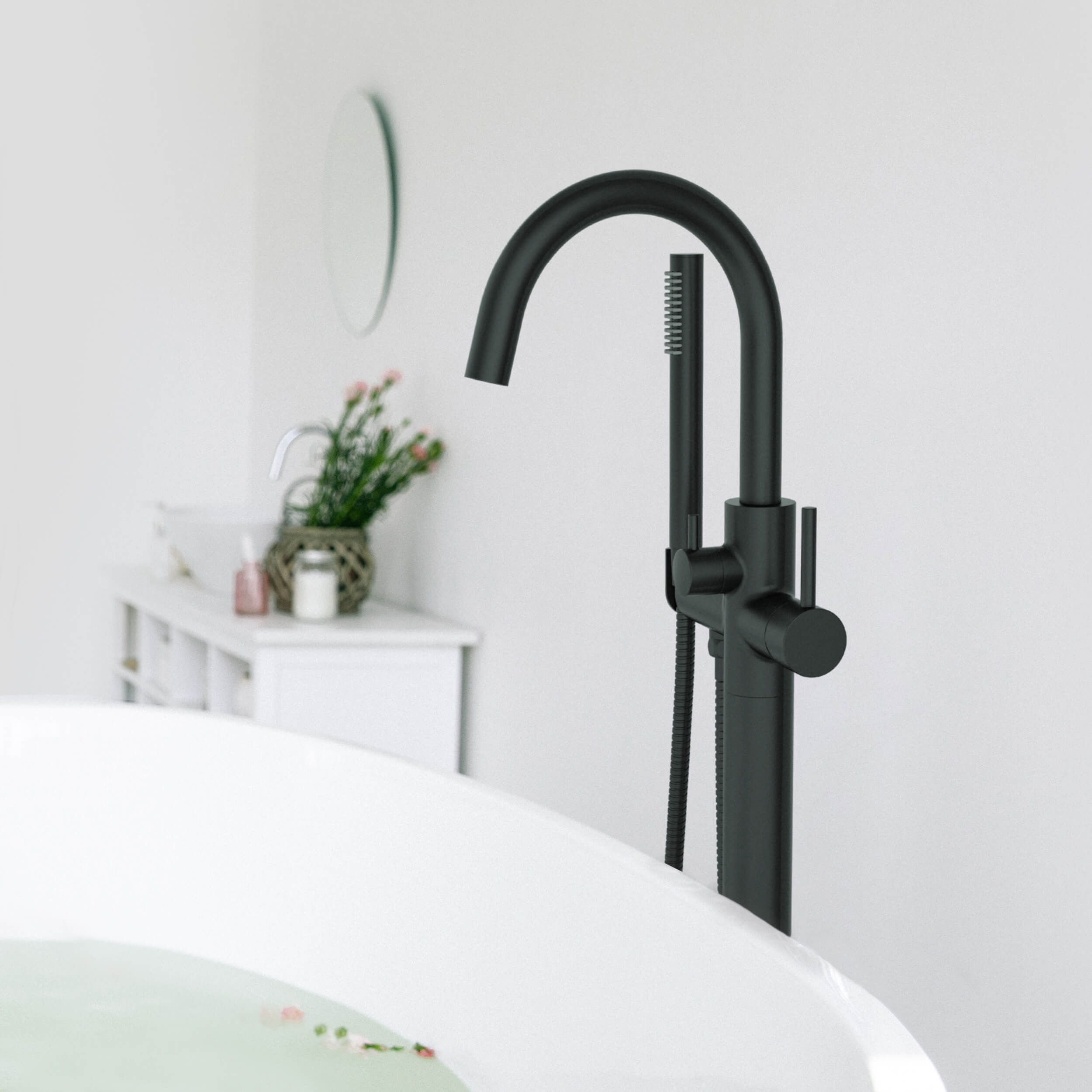 Circular Floor Mount Tub Filler With Hand Shower KTF301