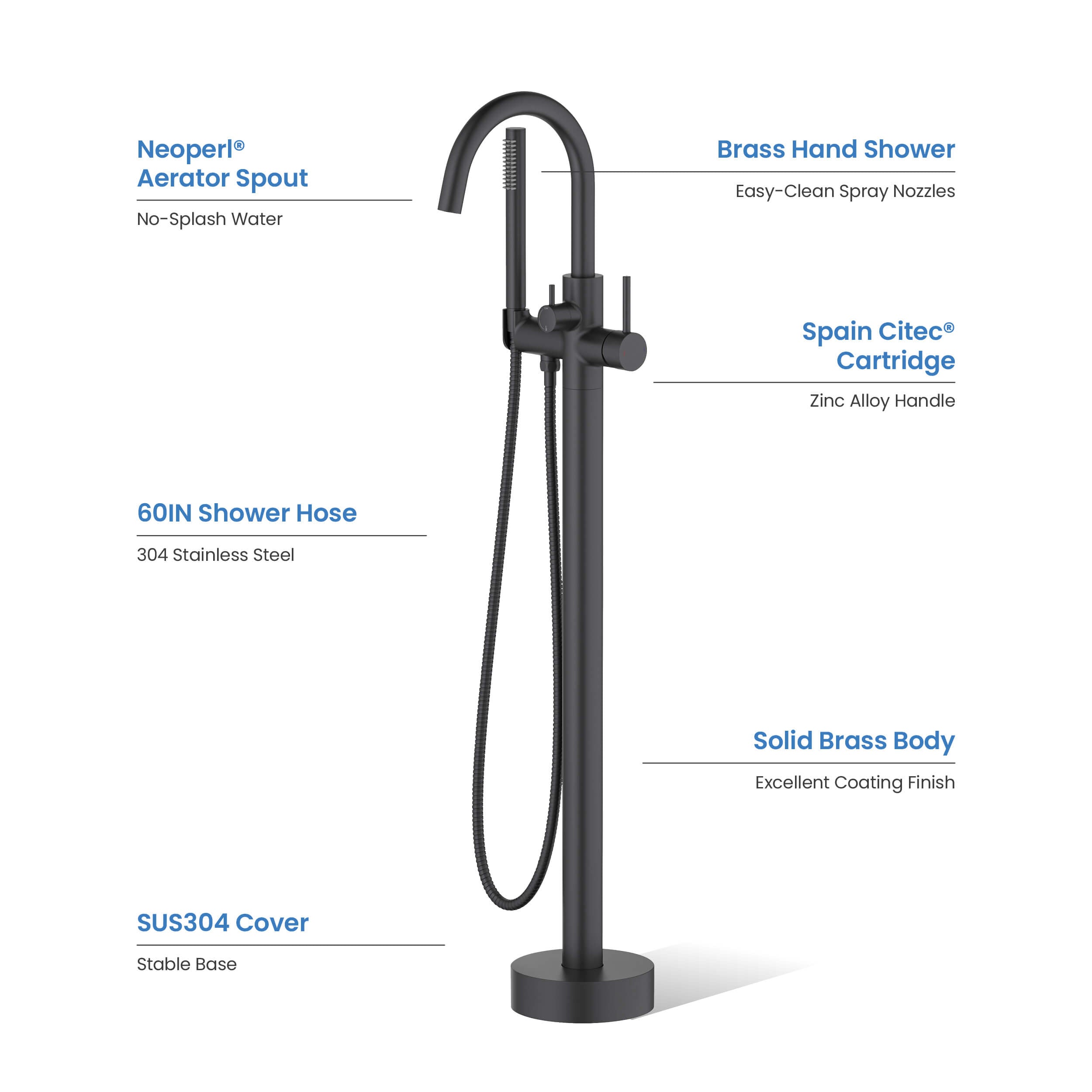 Circular Floor Mount Tub Filler With Hand Shower KTF301