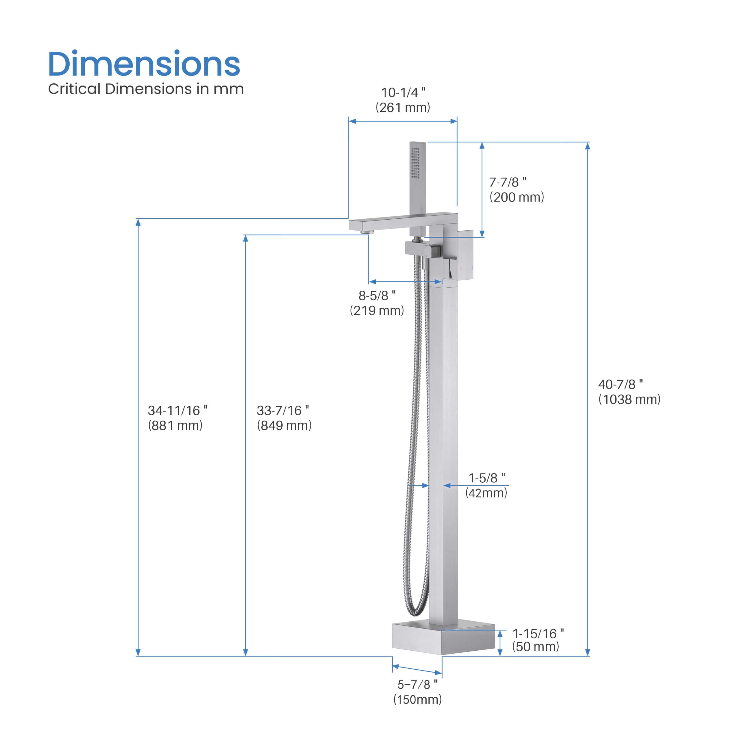 Cube Floor Mount Tub Filler With Hand Shower KTF302