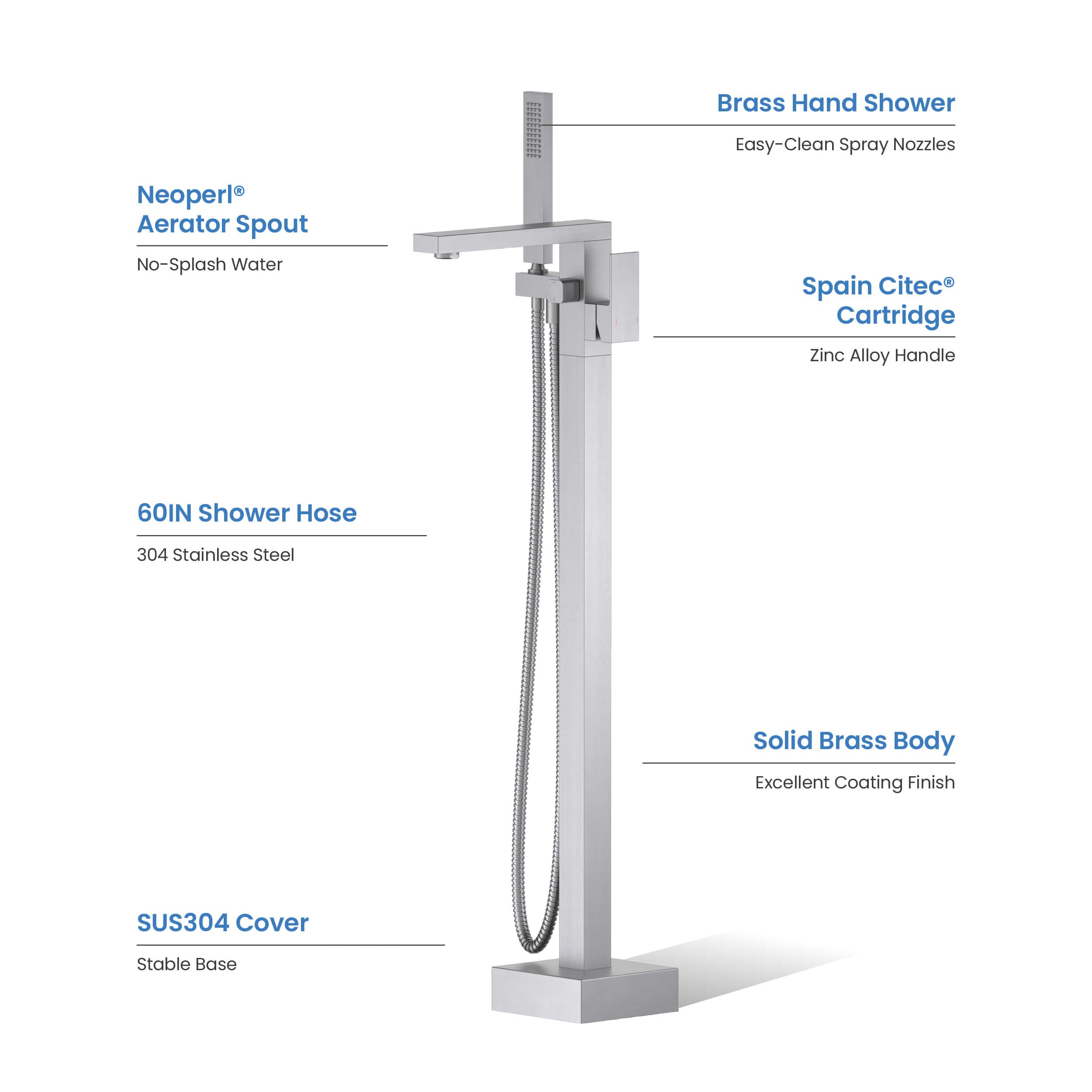 Cube Floor Mount Tub Filler With Hand Shower KTF302