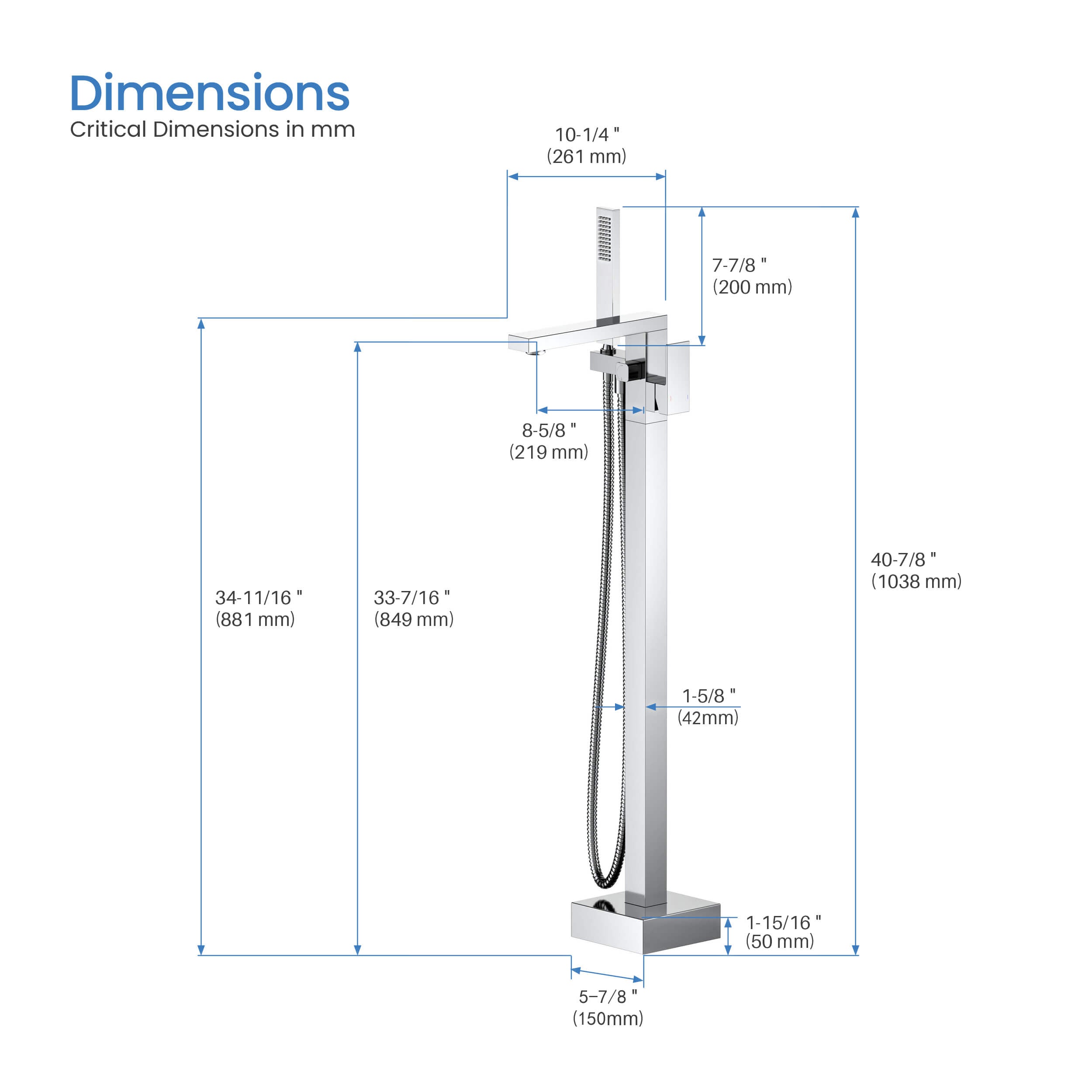 Cube Floor Mount Tub Filler With Hand Shower KTF302