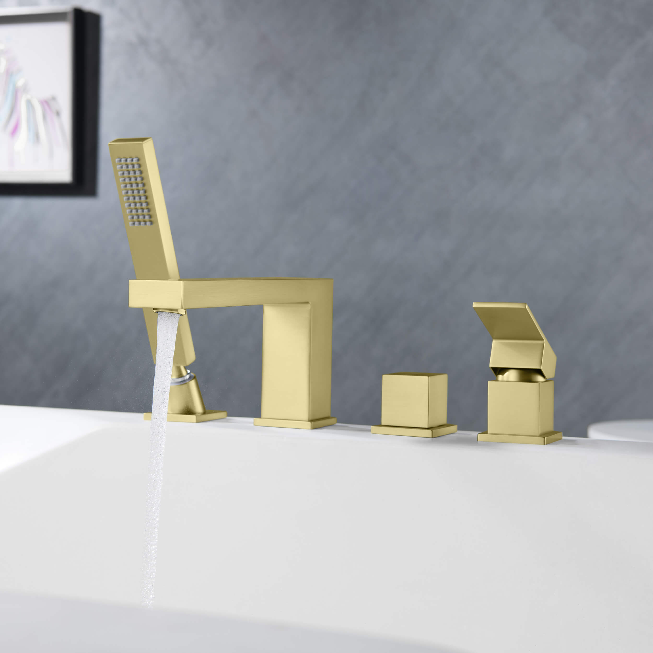 Cube Deck Mounted Bathtub Faucet with Hand Shower KTF3102