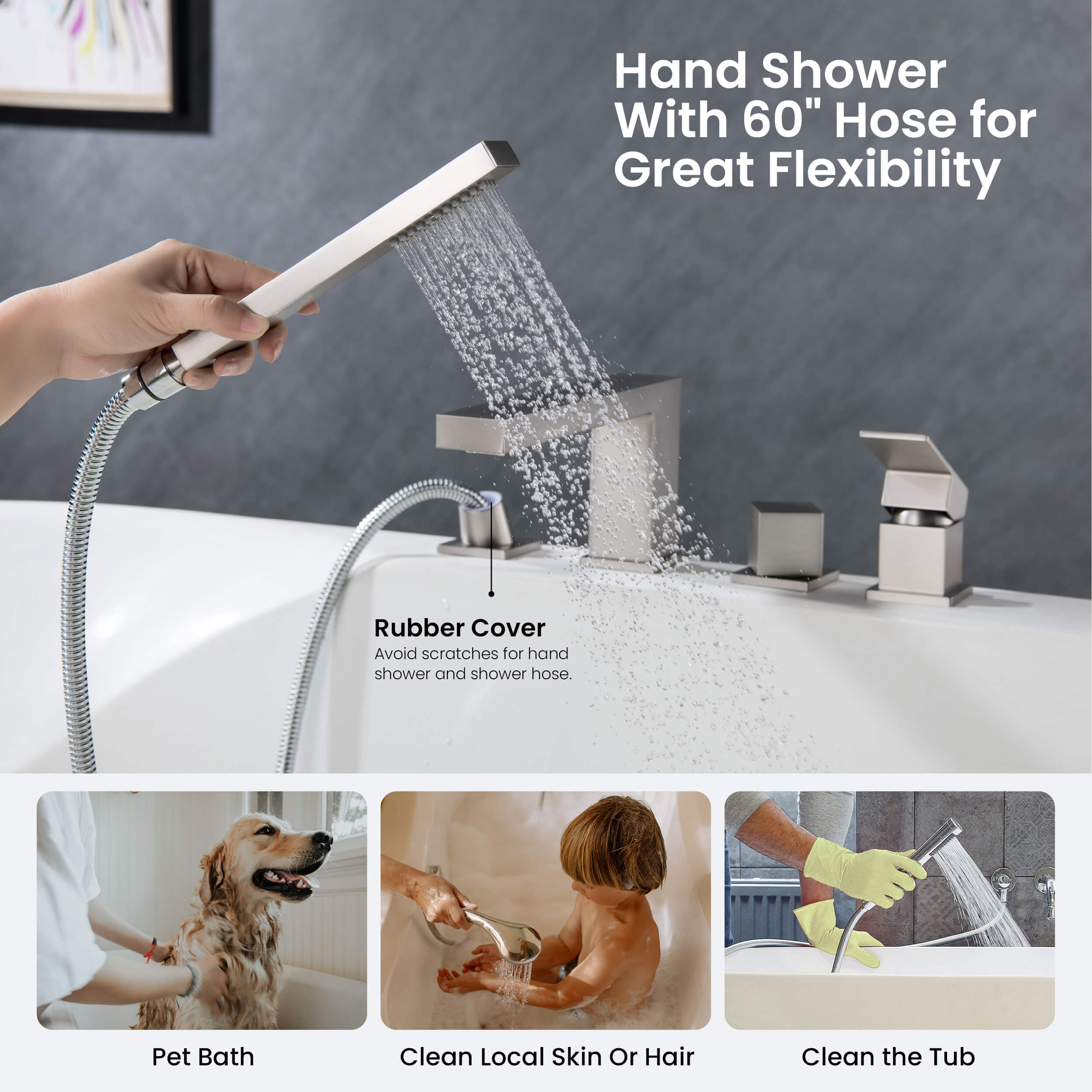 Cube Deck Mounted Bathtub Faucet with Hand Shower KTF3102