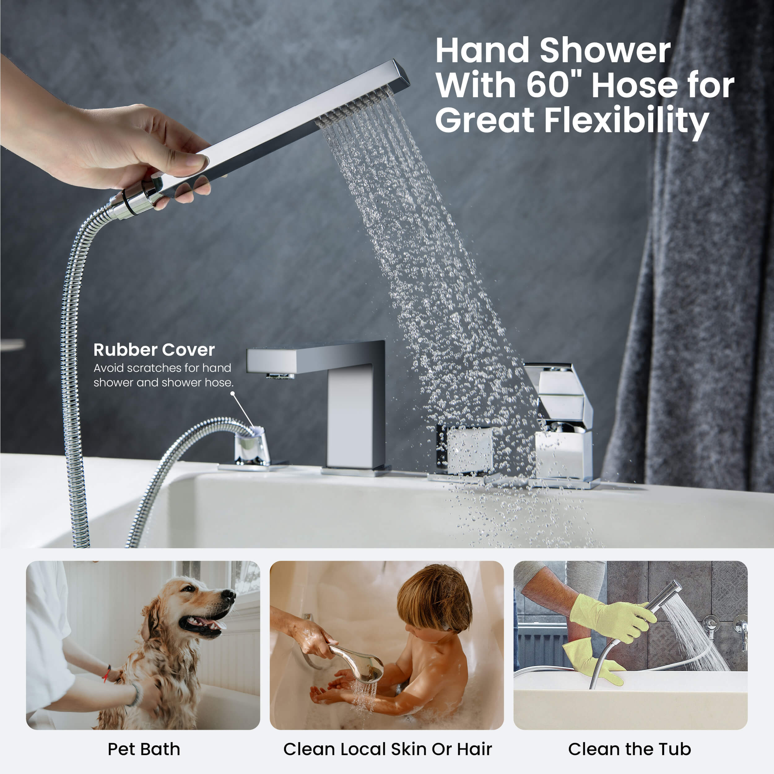 Cube Deck Mounted Bathtub Faucet with Hand Shower KTF3102