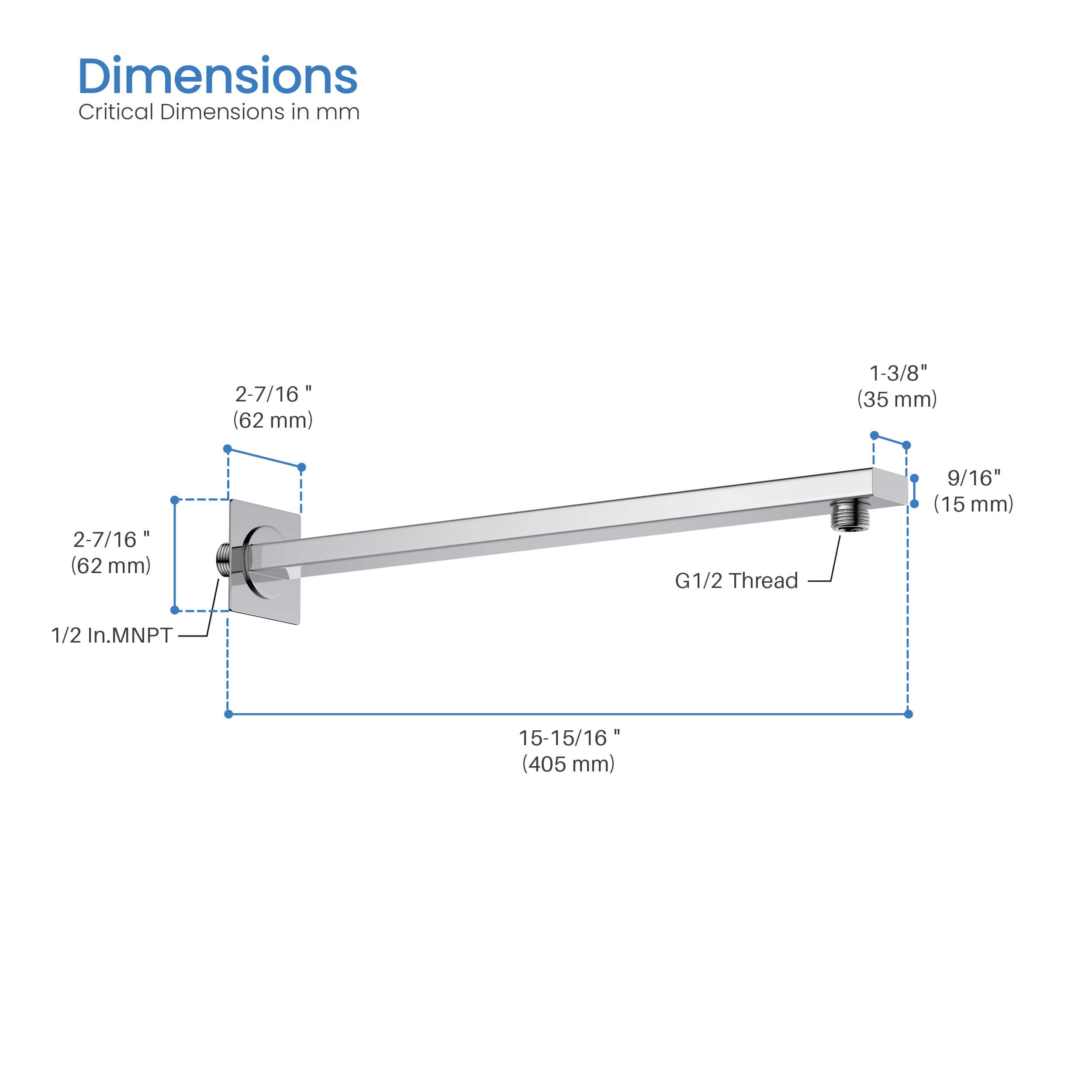 Cube 16" Wall Mounted Shower Arm SA1602