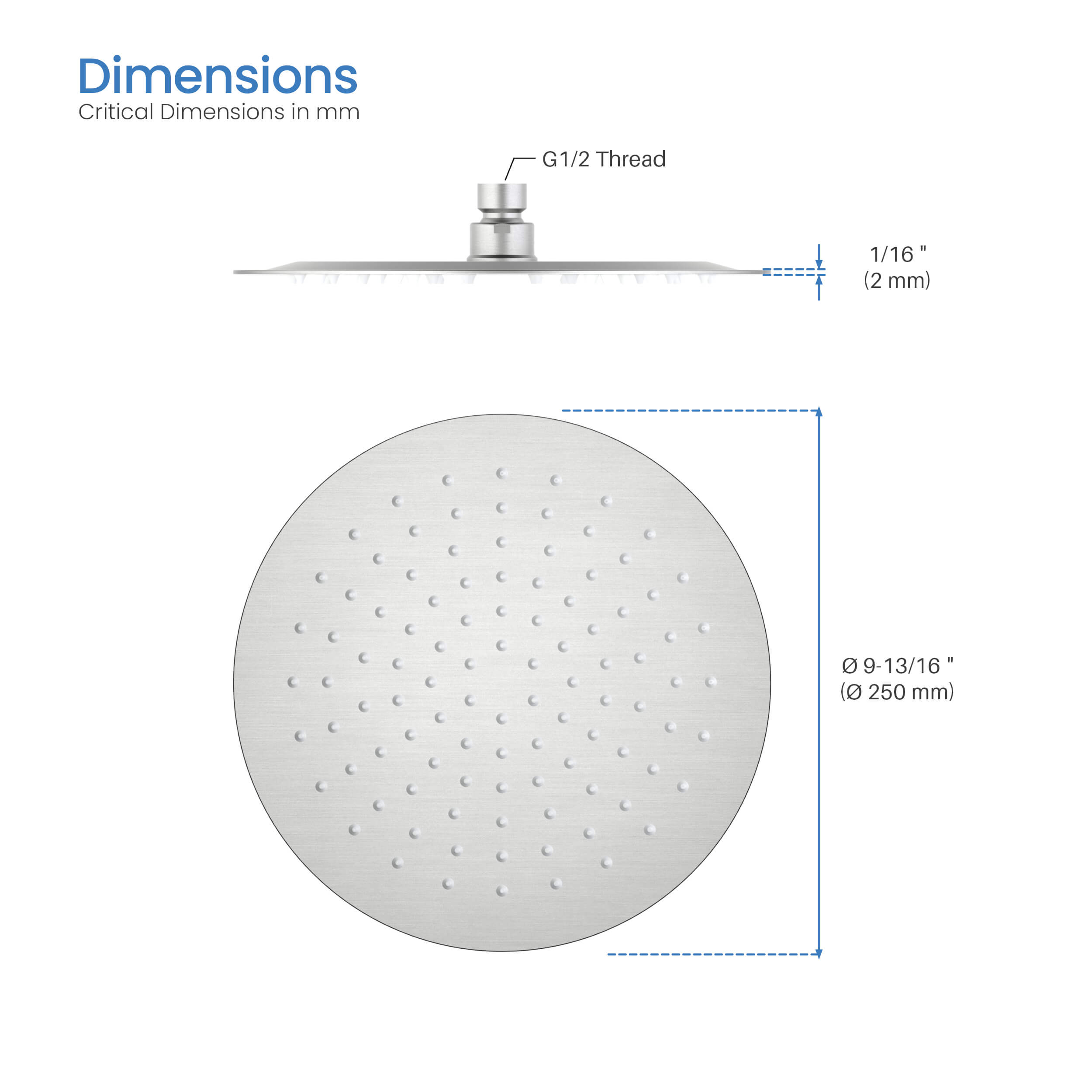 Circular 10" Metal Ultra Thin Profile Rain Shower Head 1.75 GPM SH1001