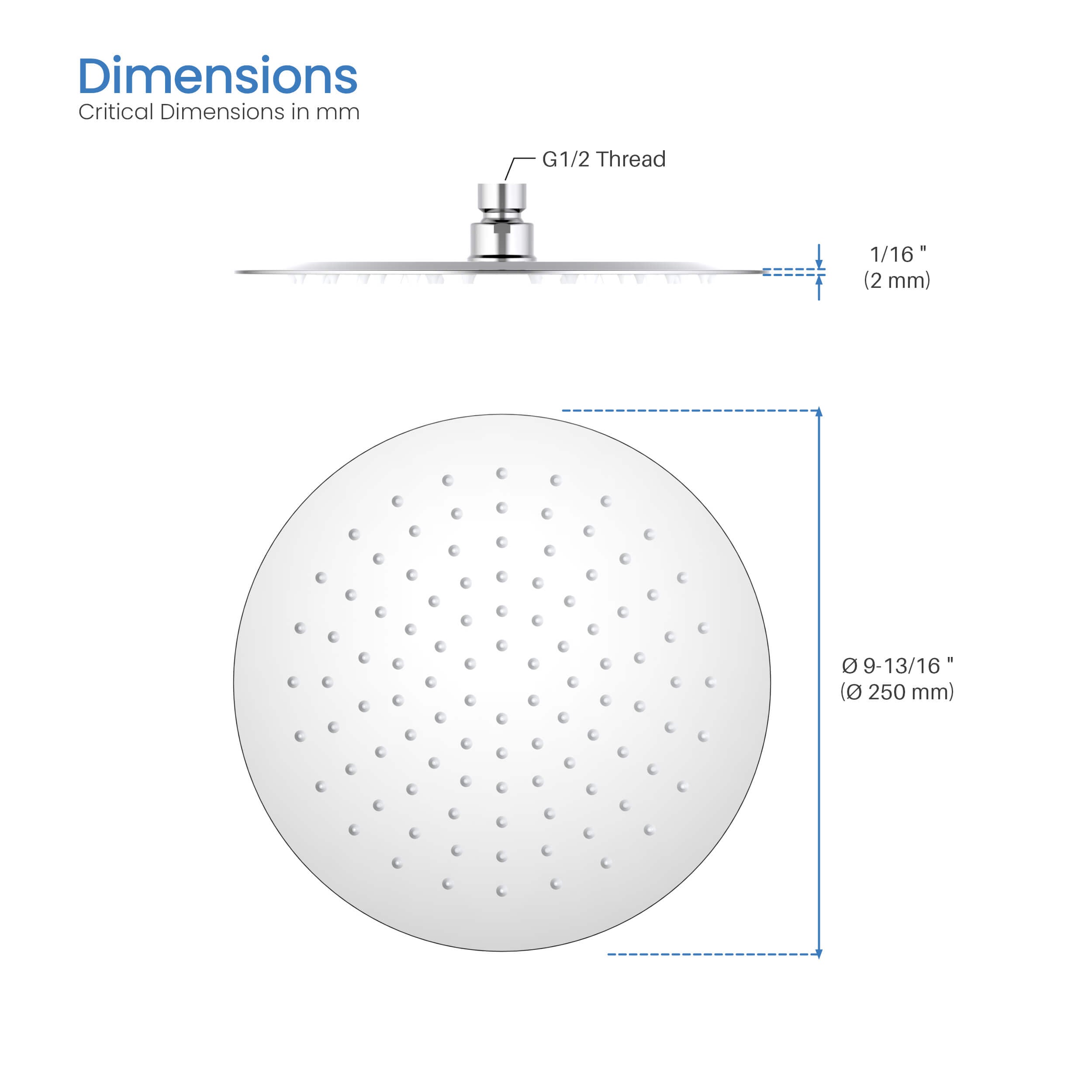 Circular 10" Metal Ultra Thin Profile Rain Shower Head 1.75 GPM SH1001