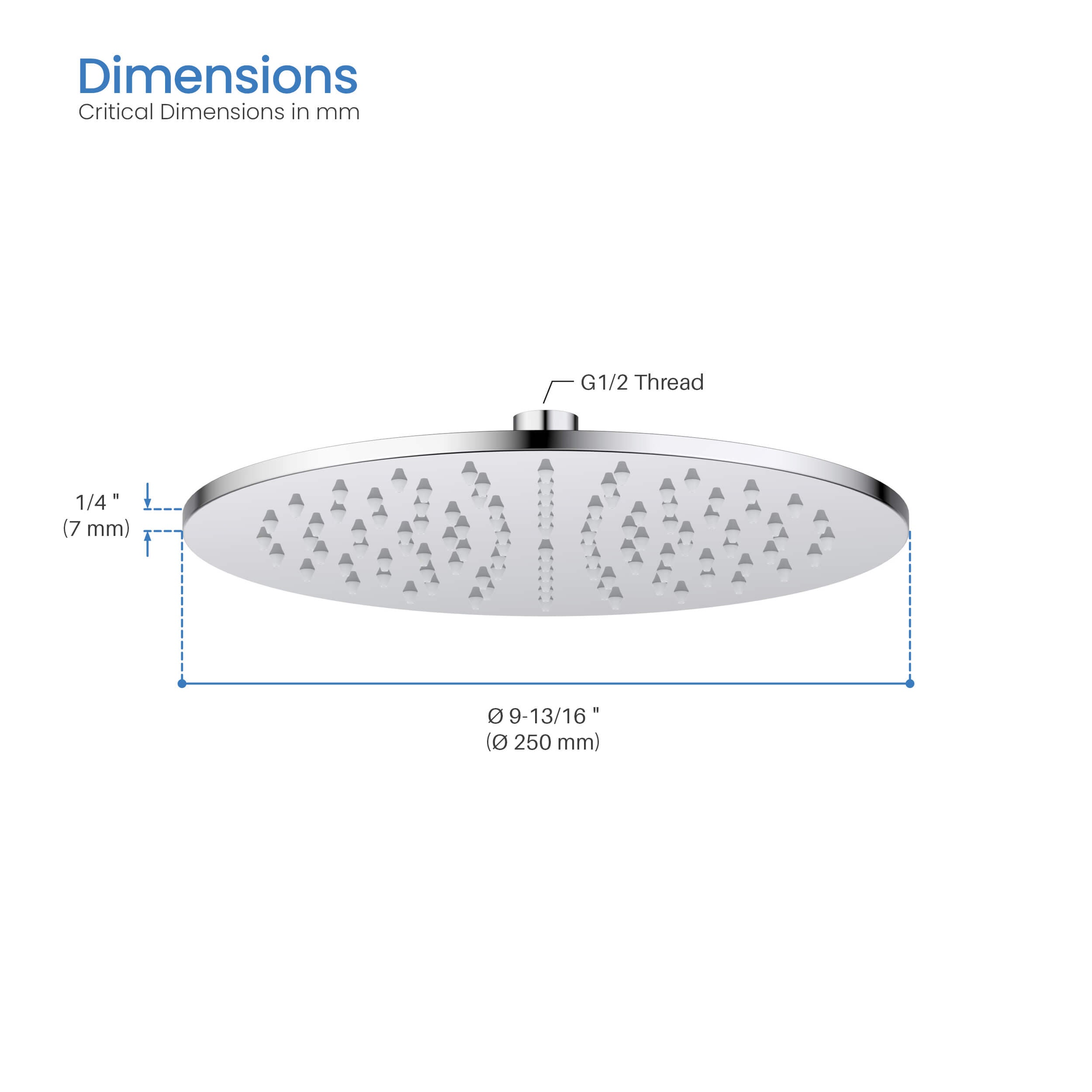 Circular 10" Metal Thin Profile Rain Shower Head 1.75 GPM SH1002