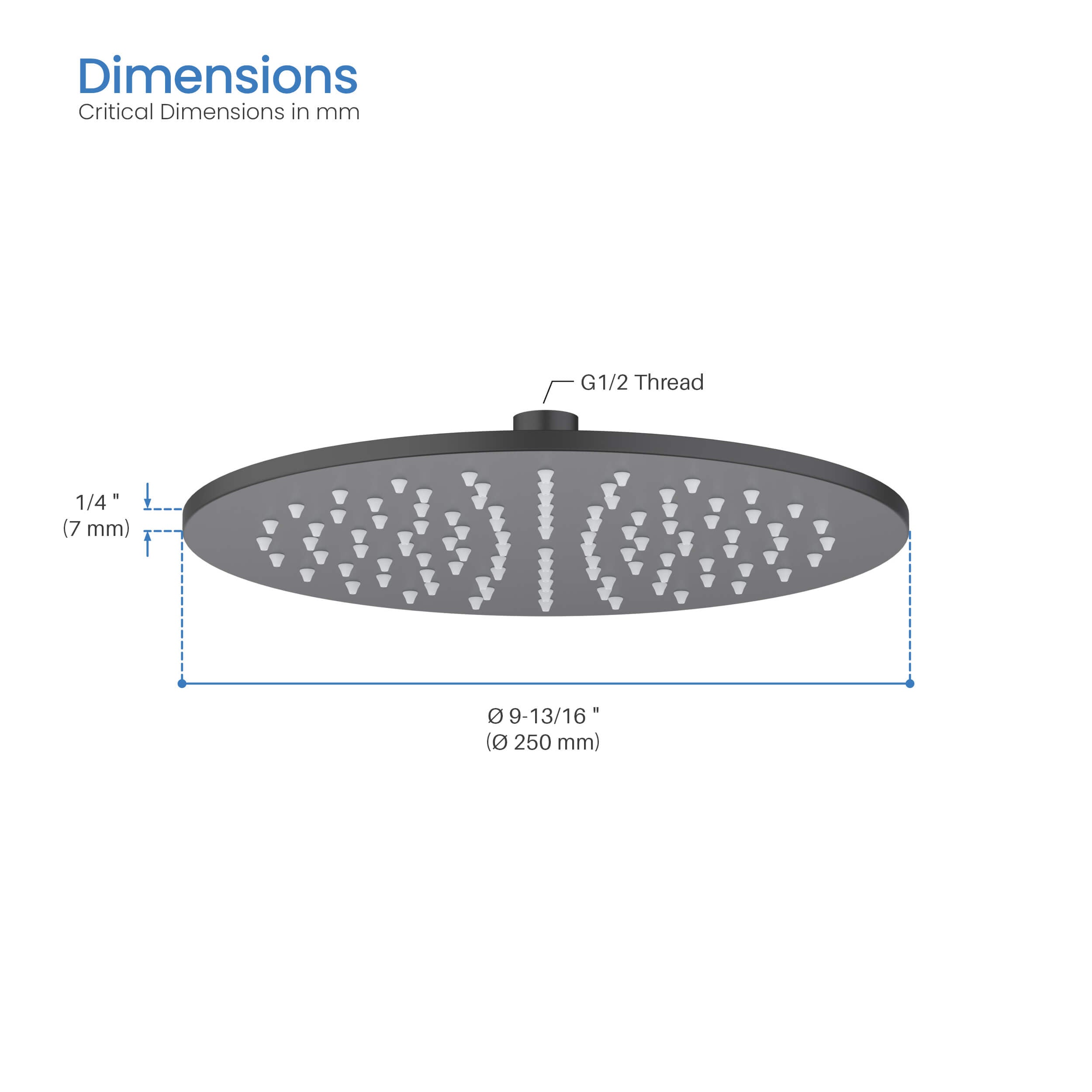 Circular 10" Metal Thin Profile Rain Shower Head 1.75 GPM SH1002