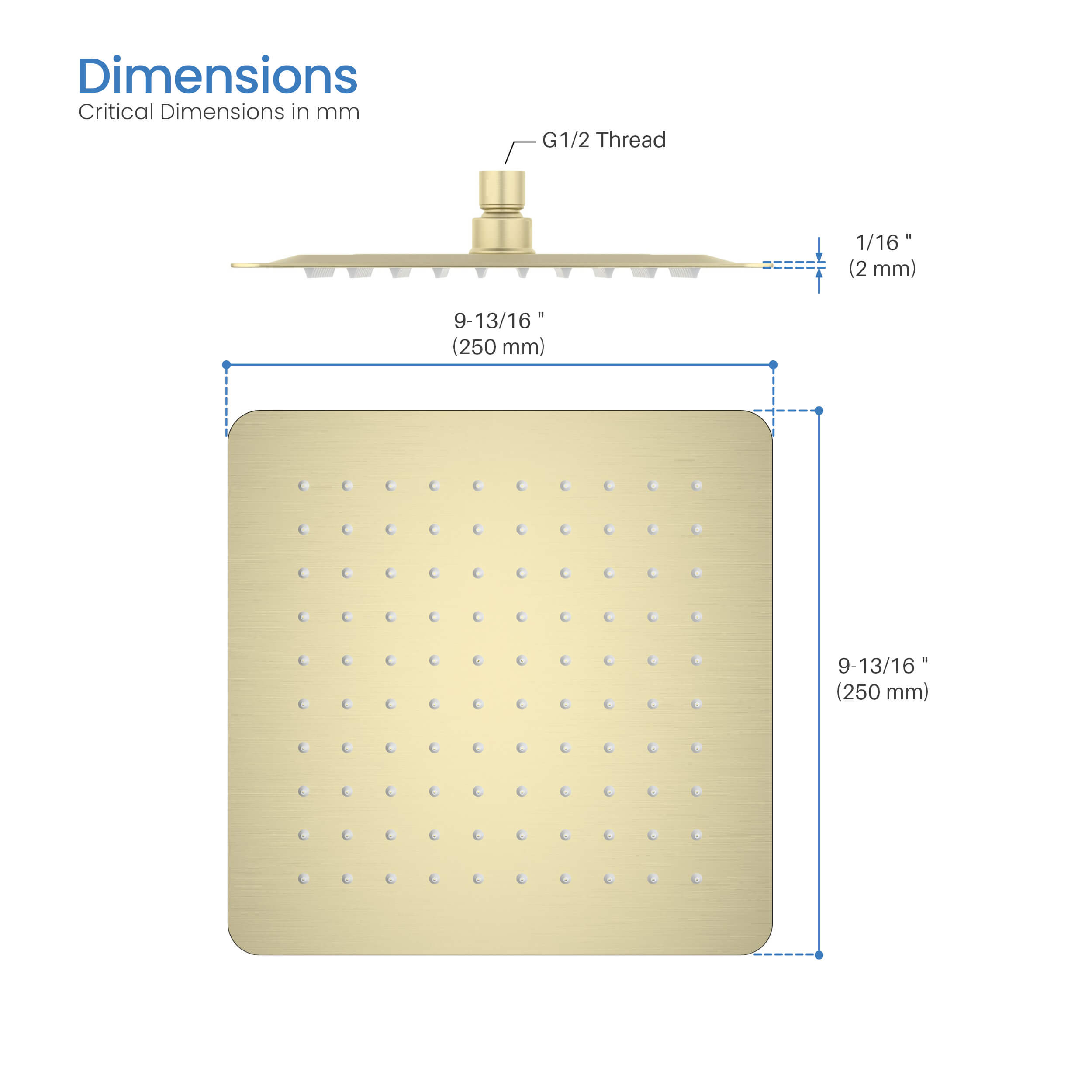 Cube 10" Metal Ultra Thin Profile Rain Shower Head 1.75 GPM SH1003