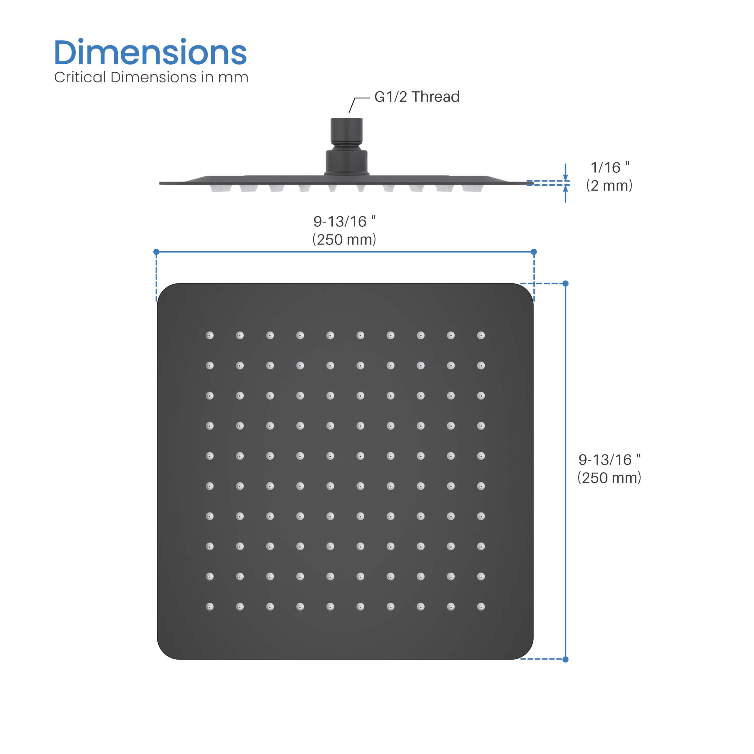 Cube 10" Metal Ultra Thin Profile Rain Shower Head 1.75 GPM SH1003