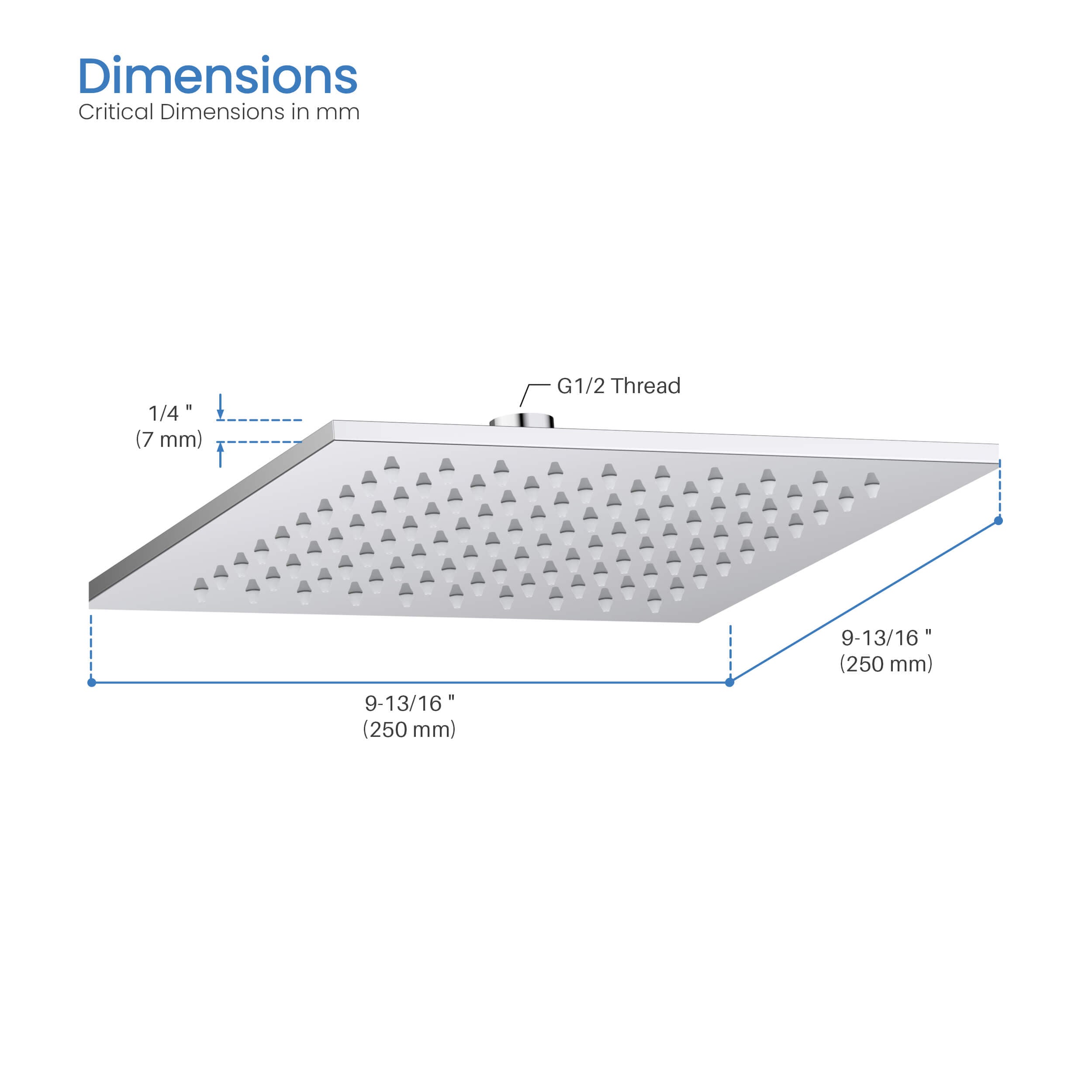 Cube 10" Metal Thin Profile Rain Shower Head 1.75 GPM SH1004