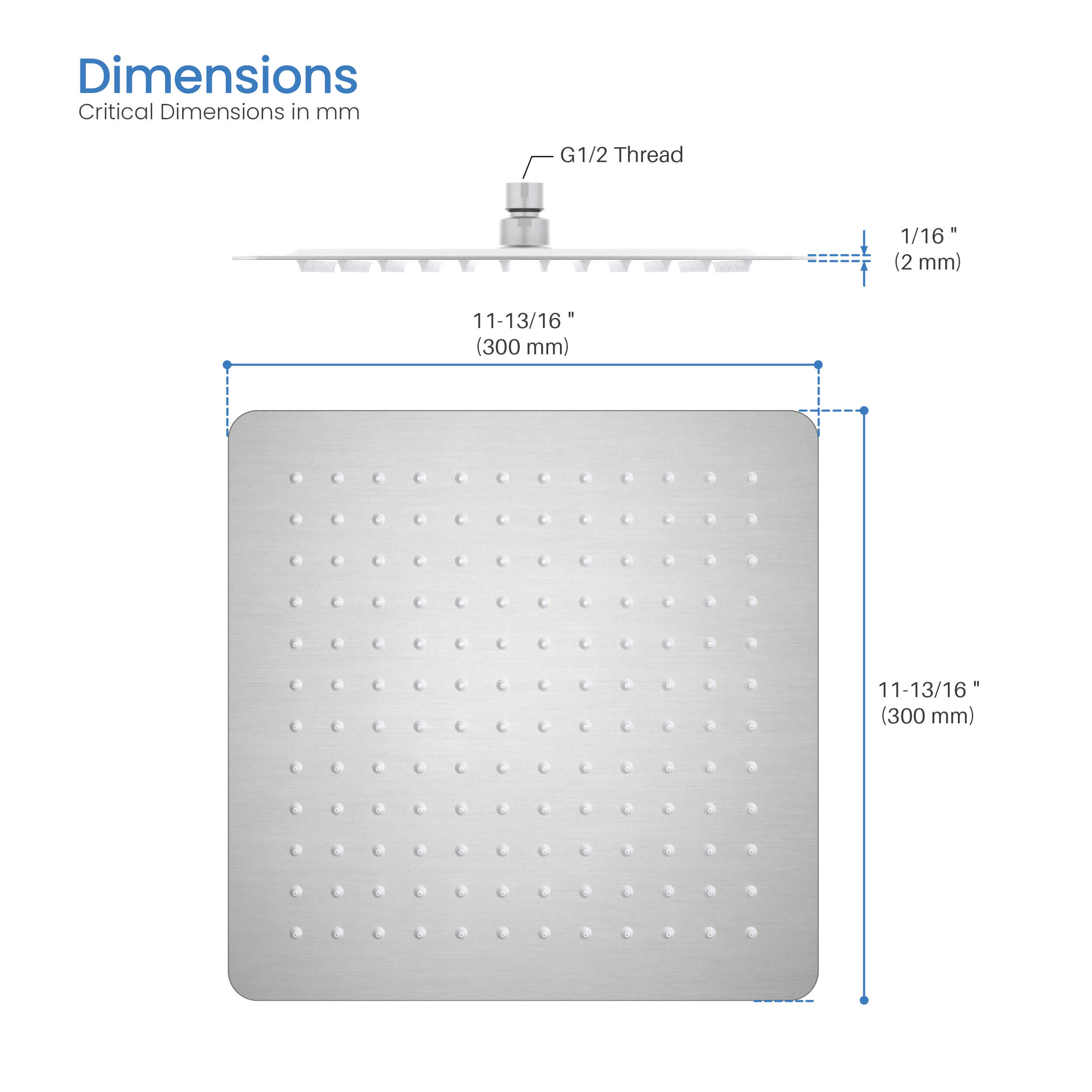 Cube 12" Metal Ultra Thin Profile Rain Shower Head 1.75 GPM SH1202