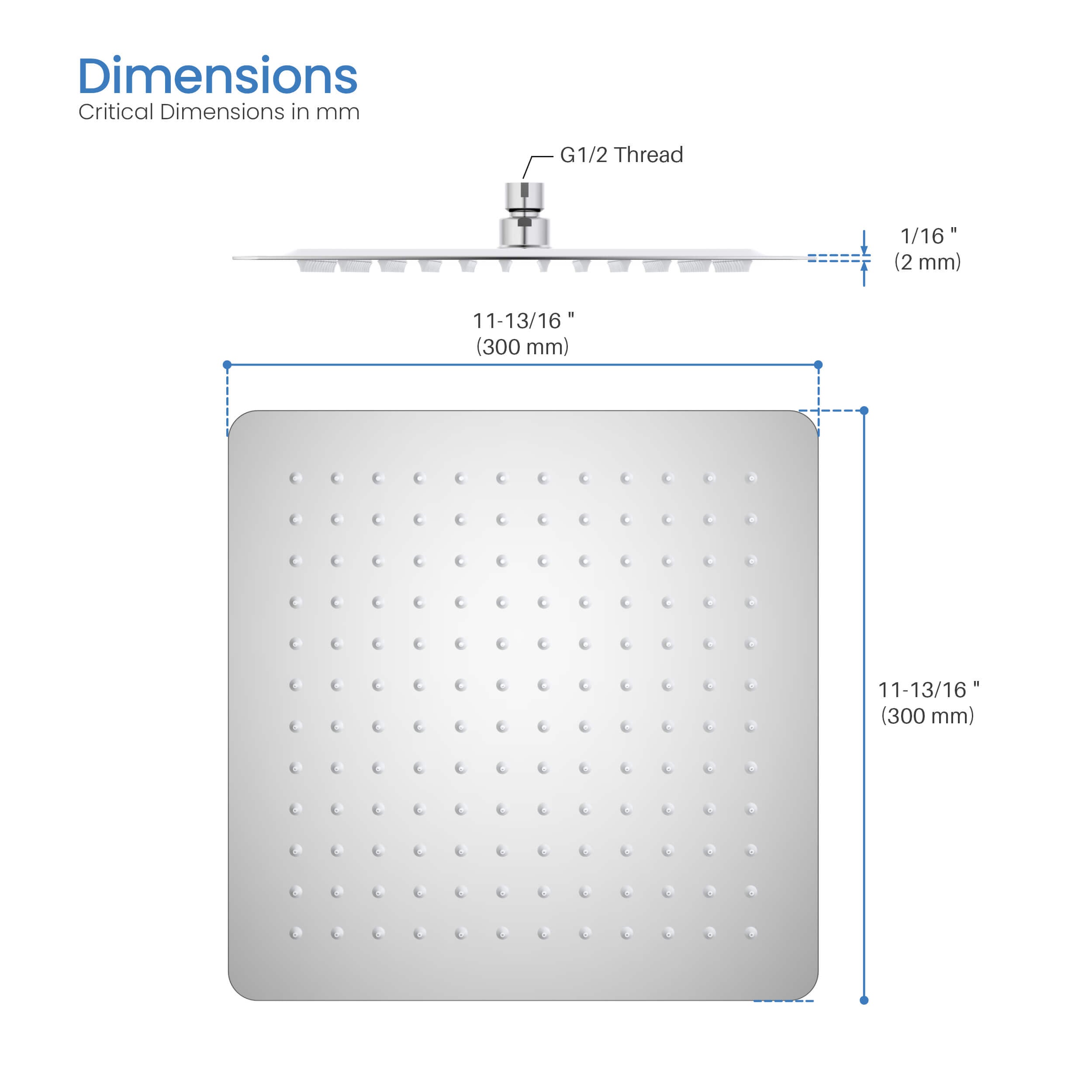 Cube 12" Metal Ultra Thin Profile Rain Shower Head 1.75 GPM SH1202