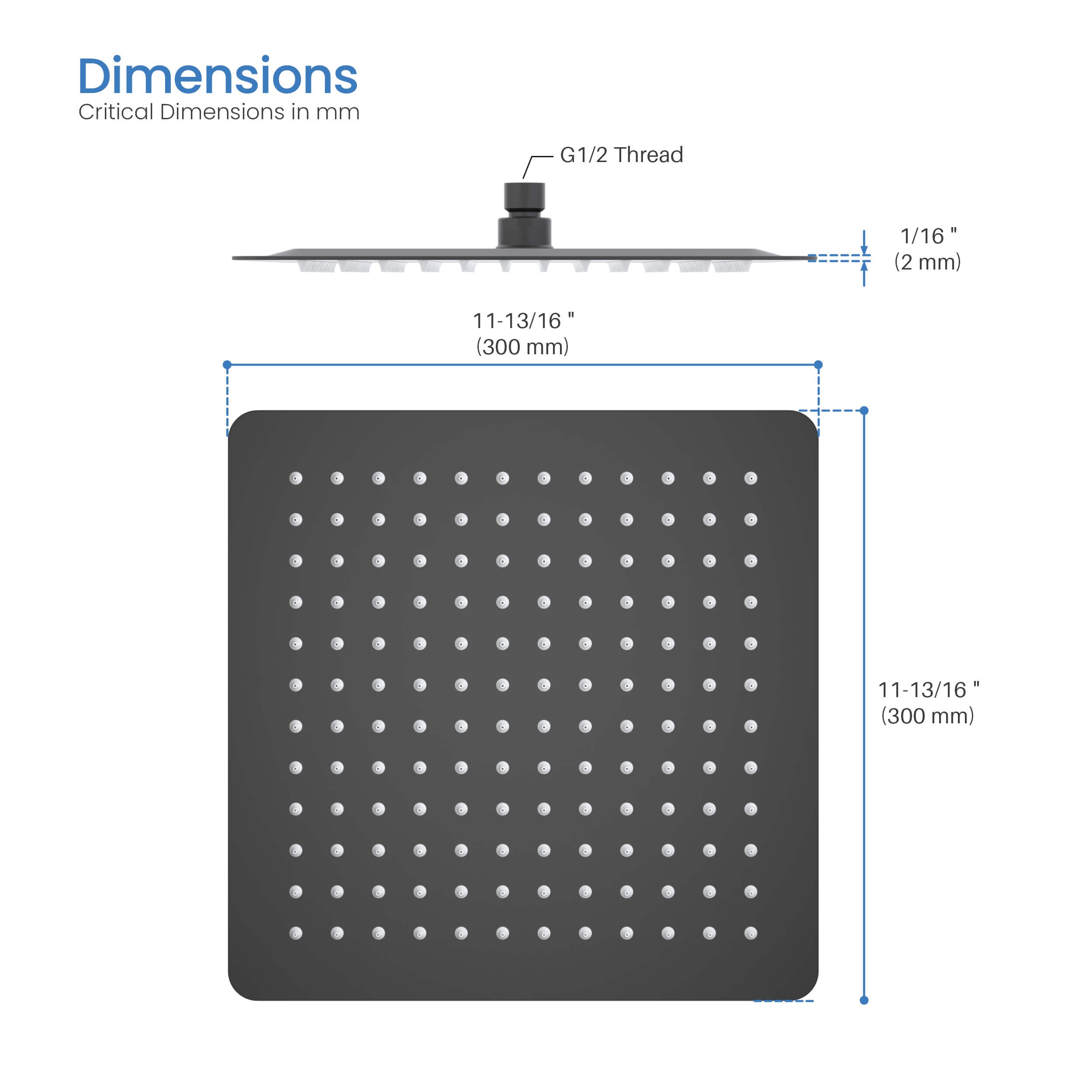 Cube 12" Metal Ultra Thin Profile Rain Shower Head 1.75 GPM SH1202